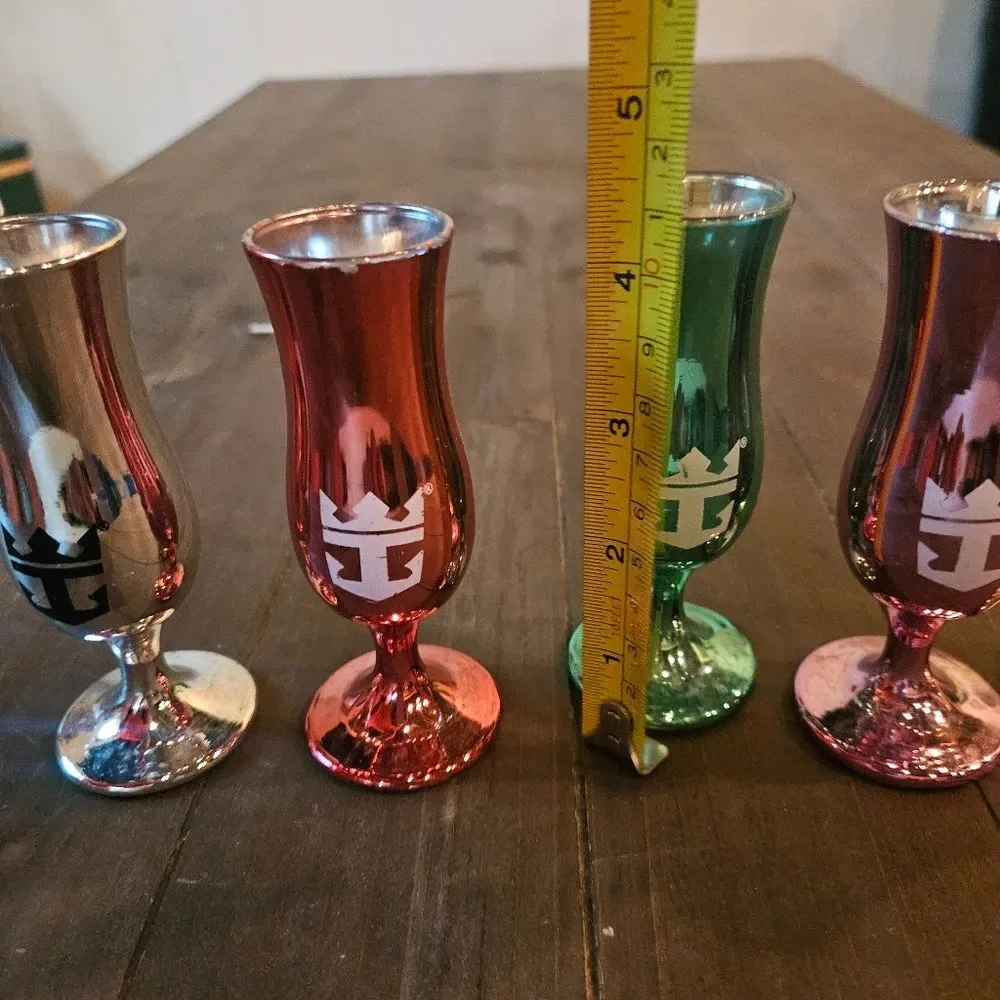 Royal Caribbean Crown & Anchor Metallic Pedestal Loving Cup Shot Glass Lot Of 5